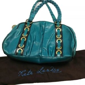KATE LANDRY Color Leather Brass Studded Satchel Sh